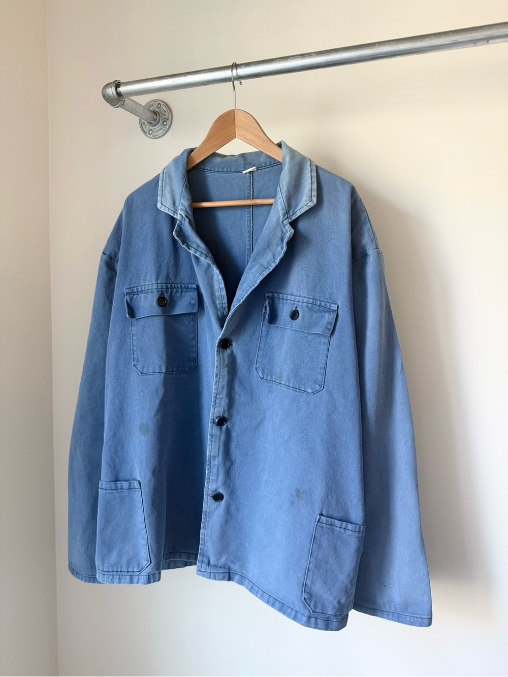 Vintage 60s 70s Faded Blue French Chore Cotton Twill Jacket